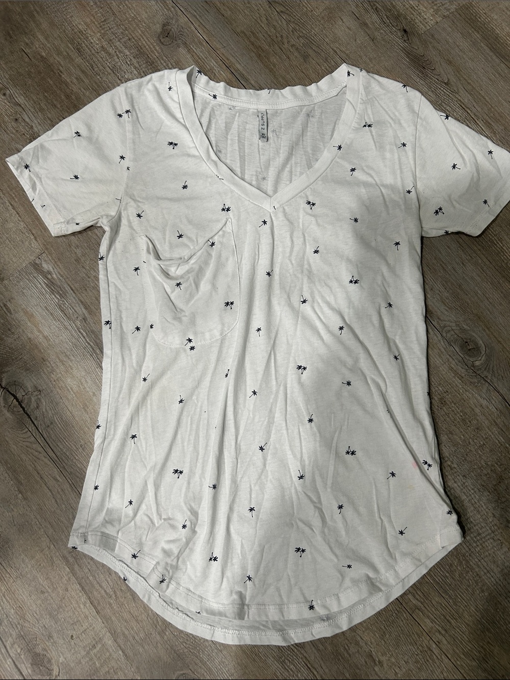 Z Supply White V-Neck Pocket Tee with Mini Palm Trees